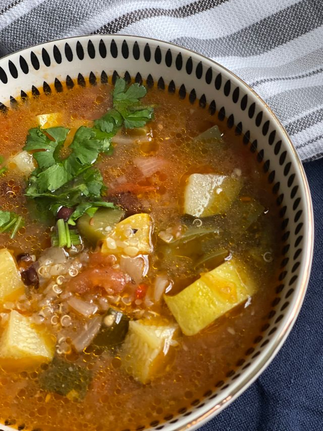 Smokey Zucchini, Black Bean and Quinoa&nbsp;Soup